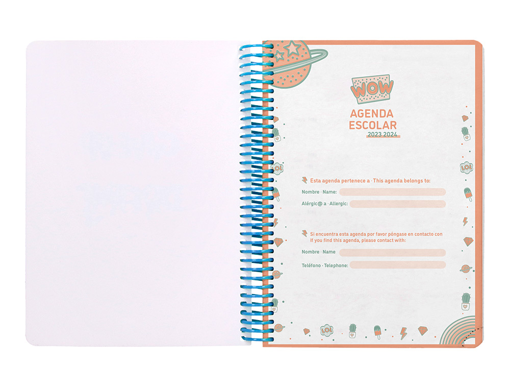 AGENDA ESCOLAR LIDERPAPEL CURSO 23-24 BASIC DIN A5 BILINGUE SEMANA VISTA ESPIRAL TAPA POLIPROPILENO MOD SURTIDO