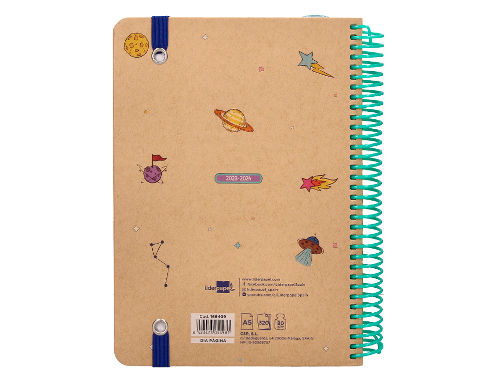 AGENDA ESCOLAR LIDERPAPEL CURSO 23-24 CLASSIC DIN A5 EN CATALAN DIA PAGINA ESPIRAL CIERRE CON GOMA