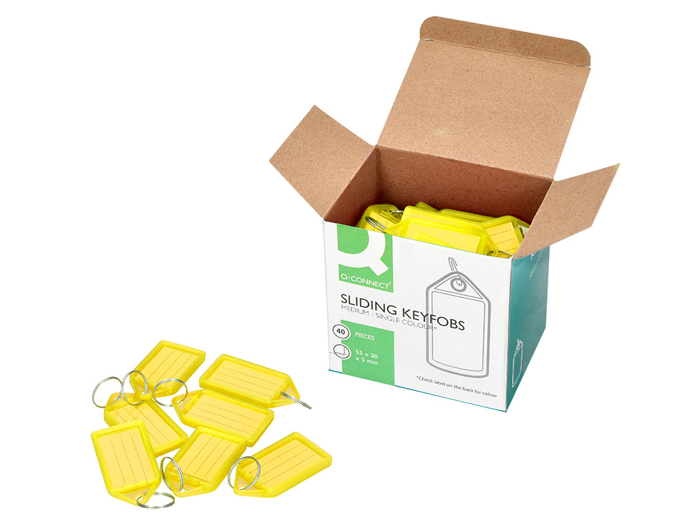 Llavero portaetiquetas q-connect premium color amarillo caja de 40 unidades