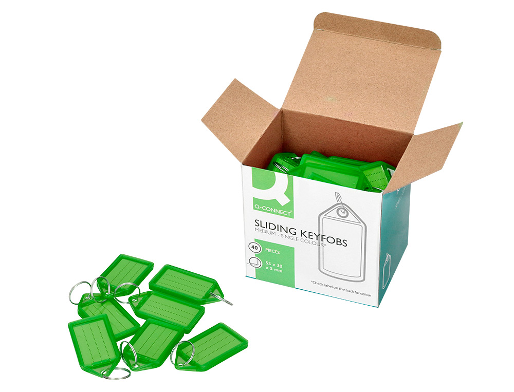 Llavero portaetiquetas q-connect premium color verde caja de 40 unidades