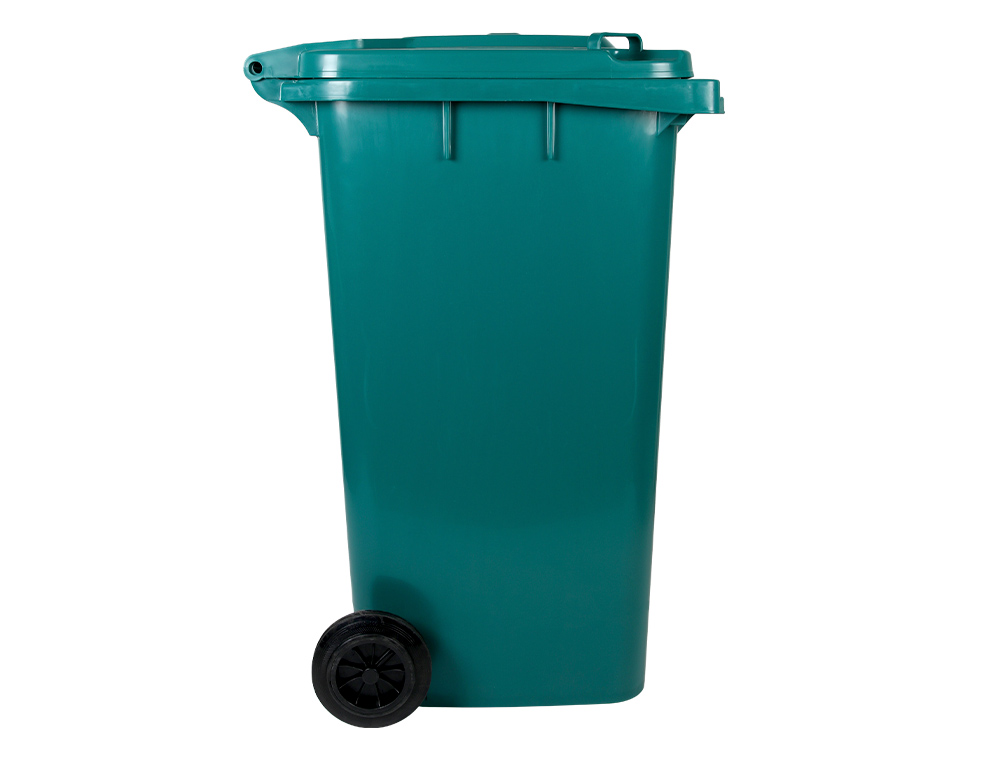 PAPELERA CONTENEDOR Q-CONNECT PLASTICO CON TAPADERA Y RUEDAS 240 LITROS 1040X620X610 MM VERDE