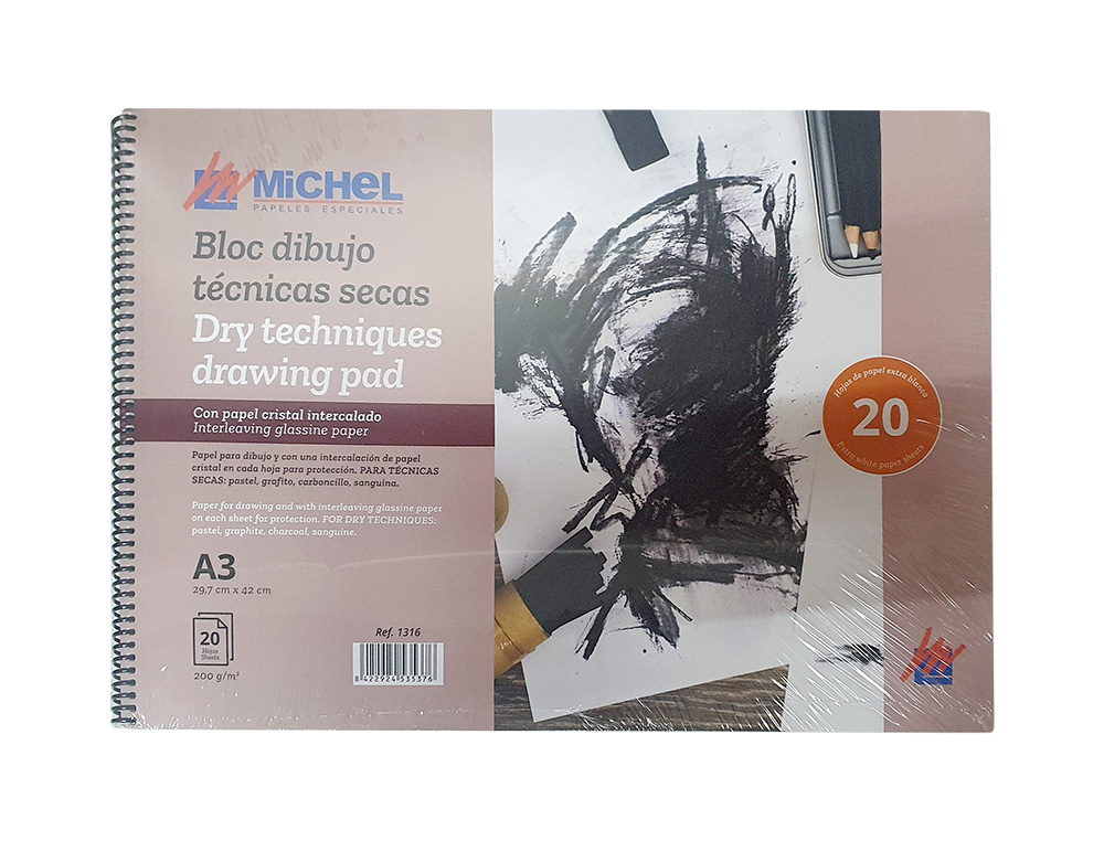 Bloc dibujo acuarela michel espiral din a3 con papel cristal intercalado 20 hojas 200 gr 297x420 mm