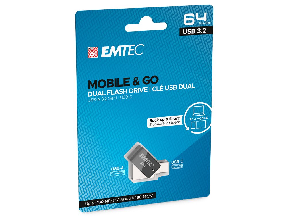 Memoria emtec usb 3.2 dual mobile & go type-c /usb 64 gb