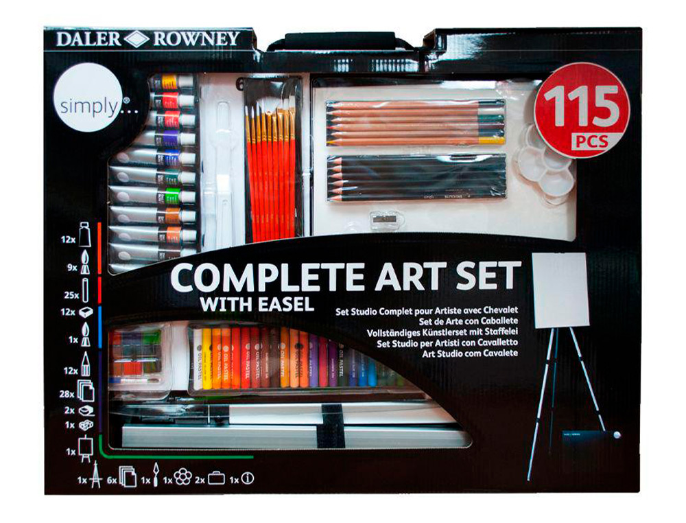 Set de pinturas daler rowney 115 piezas con caballete de aluminio plegable 457x73x584 mm