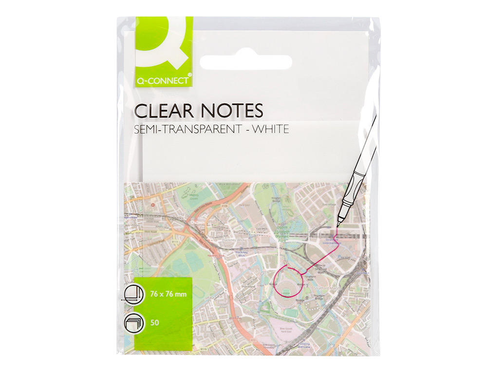 Bloc de notas adhesivas quita y pon q-connect 76x76 mm removible plastico translucido blanco 50 hojas