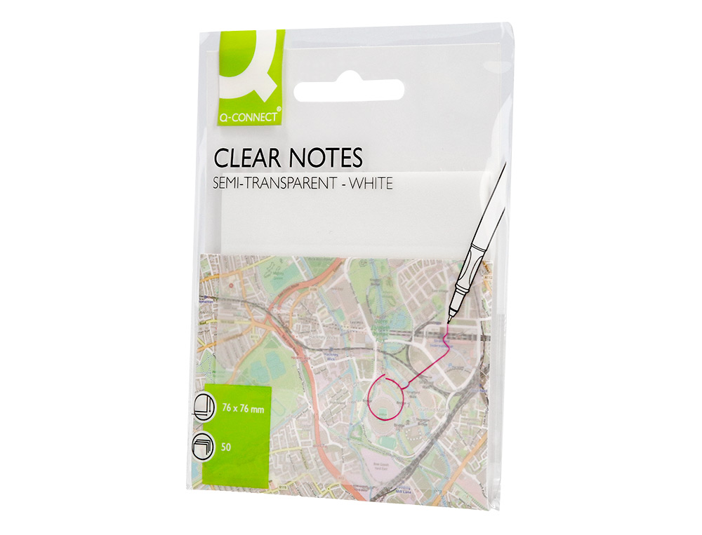 BLOC DE NOTAS ADHESIVAS QUITA Y PON Q-CONNECT 76X76 MM REMOVIBLE PLASTICO TRANSLUCIDO BLANCO 50 HOJAS