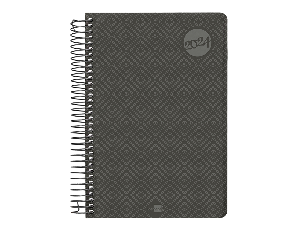 AGENDA ESPIRAL LIDERPAPEL CLASSIC A4 2024 DIA PAGINA PORTADA POLIPROPILENO PAPEL 70 GR COLOR NEGRO