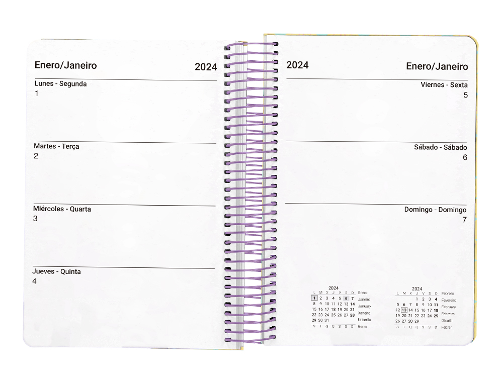 AGENDA ESPIRAL LIDERPAPEL PERISSA A6 2024 SEMANA VISTA PAPEL 80 GR DISEO CIRCLE