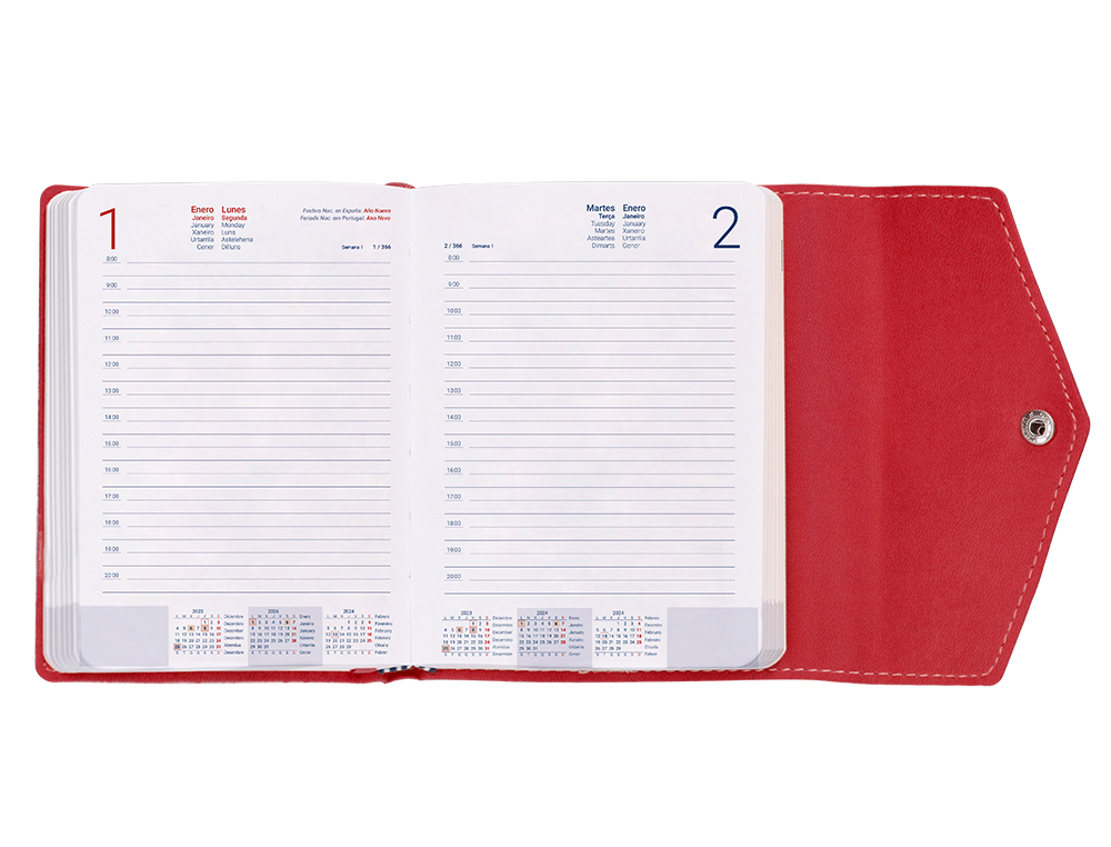 AGENDA ENCUADERNADA LIDERPAPEL THERASIA MINI 2024 DIA PAGINA COLOR ROJO PAPEL 70 GR