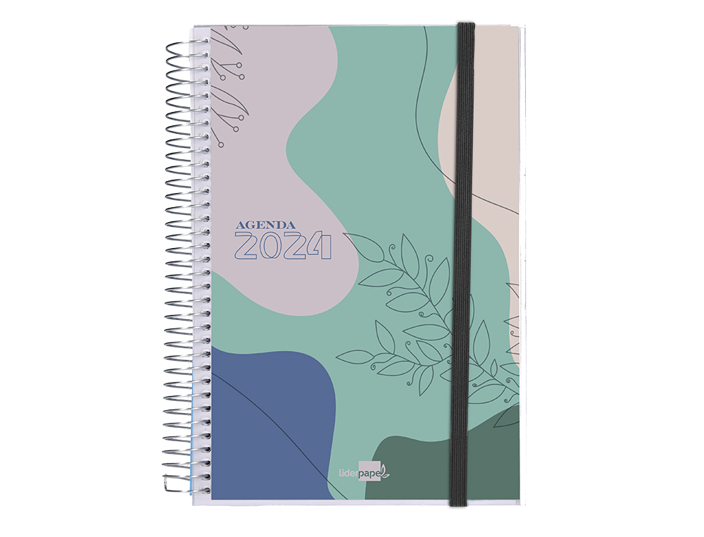 Agenda espiral liderpapel tinos a6 2024 dia pagina portada polipropileno personalizable papel 70 gr