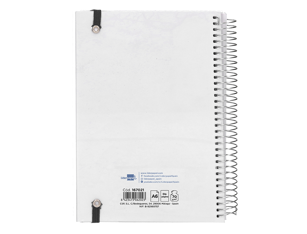 AGENDA ESPIRAL LIDERPAPEL TINOS A6 2024 DIA PAGINA PORTADA POLIPROPILENO PERSONALIZABLE PAPEL 70 GR