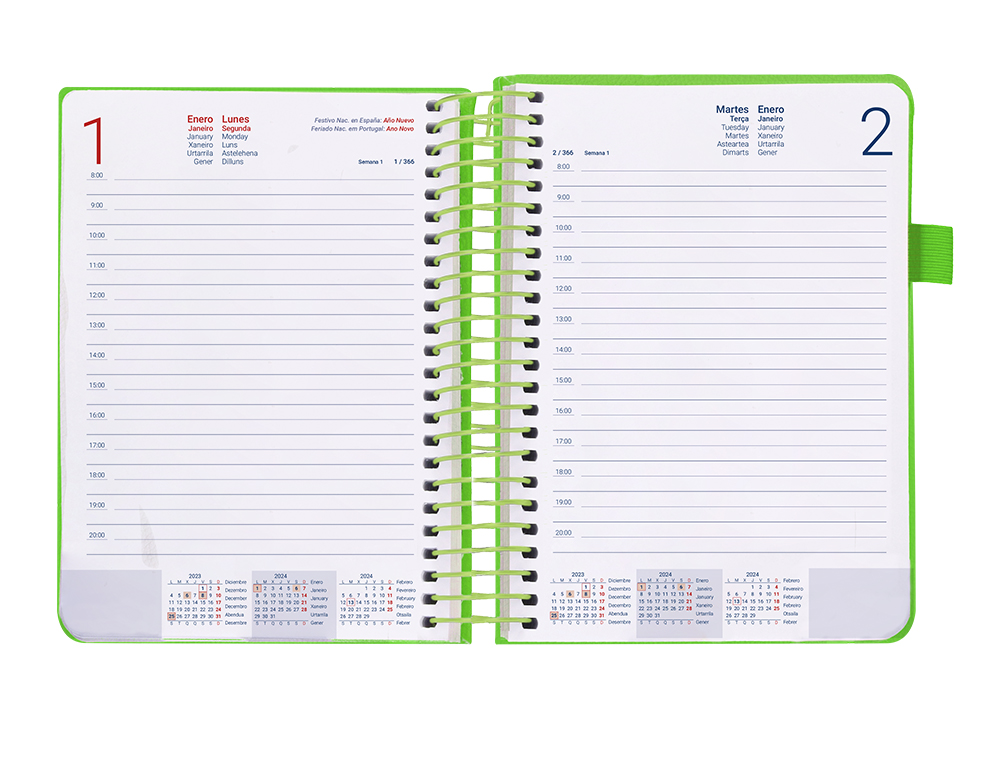 AGENDA ENCUADERNADA LIDERPAPEL NEON A5 2024 DIA PAGINA PAPEL 70 GR COLOR VERDE