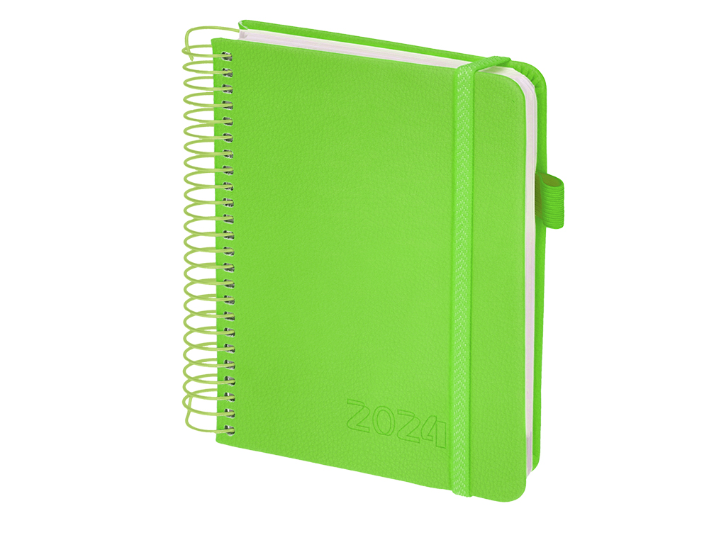 AGENDA ENCUADERNADA LIDERPAPEL NEON A5 2024 DIA PAGINA PAPEL 70 GR COLOR VERDE