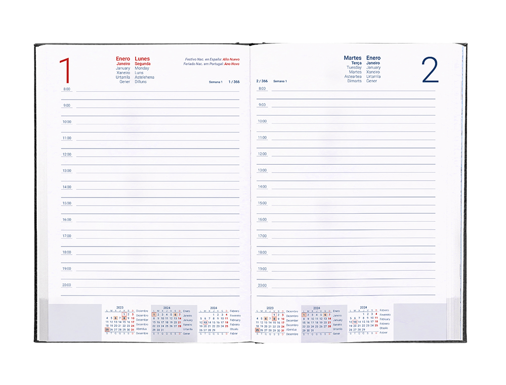 AGENDA ENCUADERNADA LIDERPAPEL CRETA 15X21 CM 2024 DIA PAGINA COLOR NEGRO PAPEL 70 GR