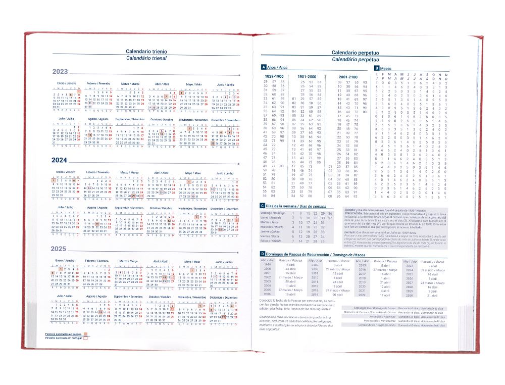 AGENDA ENCUADERNADA LIDERPAPEL CRETA 17X24 CM 2024 SEMANA VISTA COLOR ROJO PAPEL 70 GR