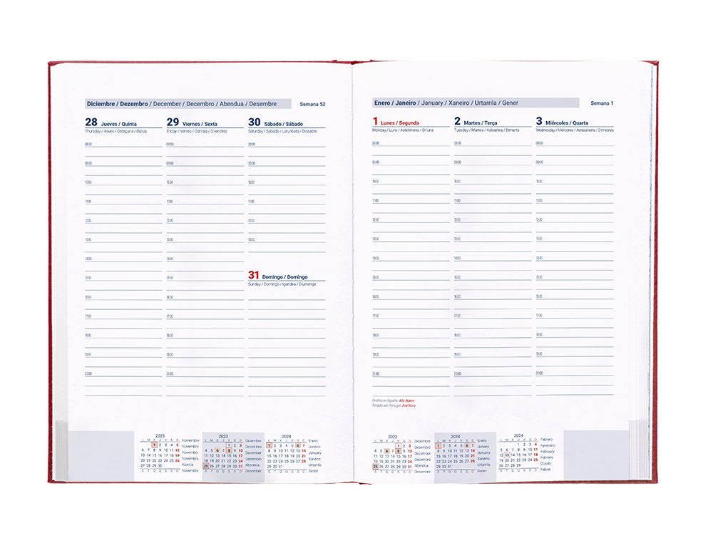AGENDA ENCUADERNADA LIDERPAPEL CRETA 17X24 CM 2024 SEMANA VISTA COLOR ROJO PAPEL 70 GR