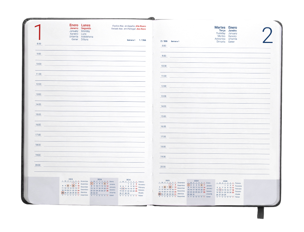 AGENDA ENCUADERNADA LIDERPAPEL MYKONOS 15X21 CM 2024 DIA PAGINA COLOR NEGRO PAPEL 70 GR