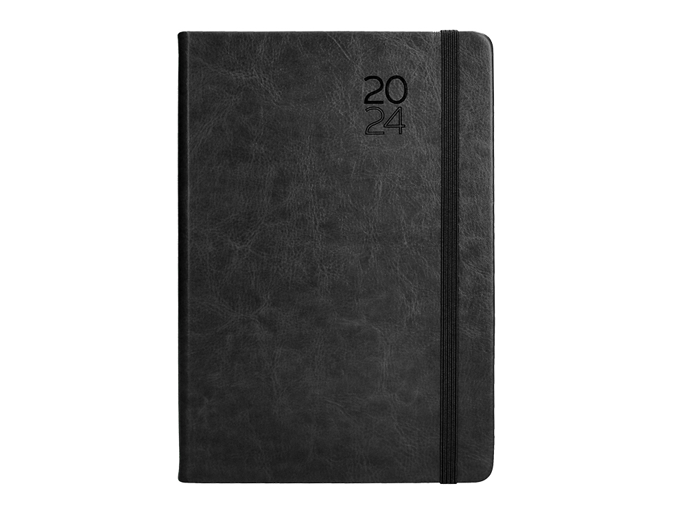 AGENDA ENCUADERNADA LIDERPAPEL MYKONOS 15X21 CM 2024 DIA PAGINA COLOR NEGRO PAPEL 70 GR