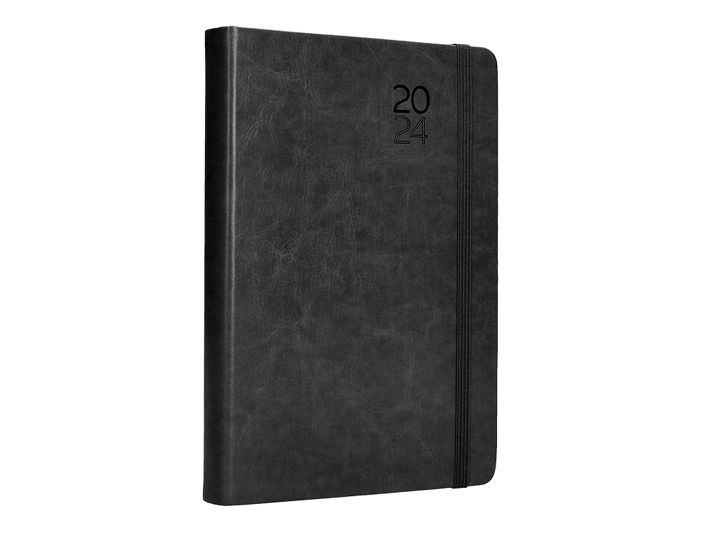 AGENDA ENCUADERNADA LIDERPAPEL MYKONOS 15X21 CM 2024 DIA PAGINA COLOR NEGRO PAPEL 70 GR