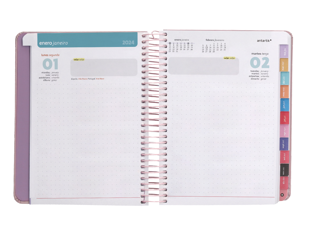 AGENDA DE OFICINA ANTARTIK 2024 DIA PAGINA 80 GR CON SOBRE MARCAPAGINAS Y 3 HOJAS PEGATINAS ROSA 130X175 MM