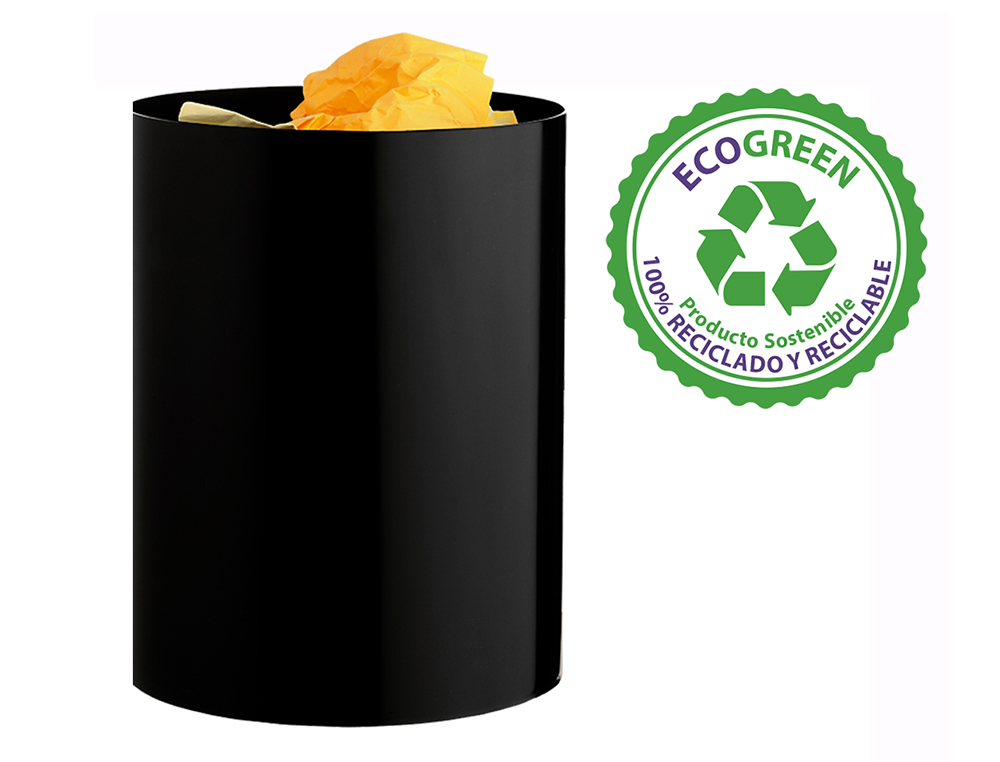 Papelera plastico archivo 2000 ecogreen 100% reciclada 18 litros color negro 260x335 mm