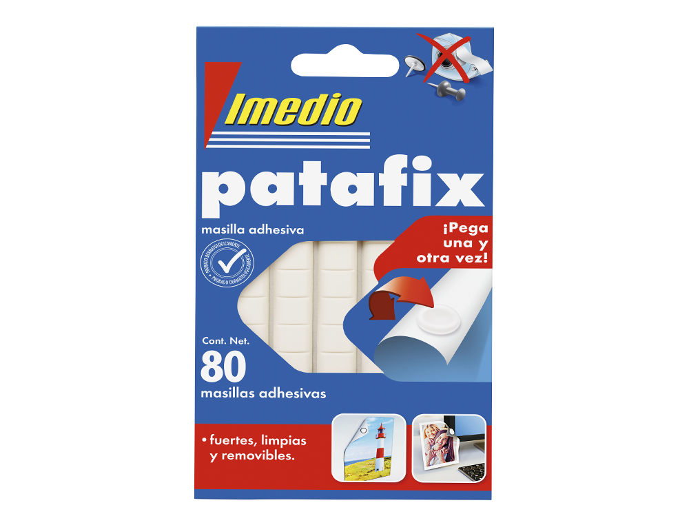 Sujetacosa imedio patafix masilla adhesiva removible blister de 80 unidades