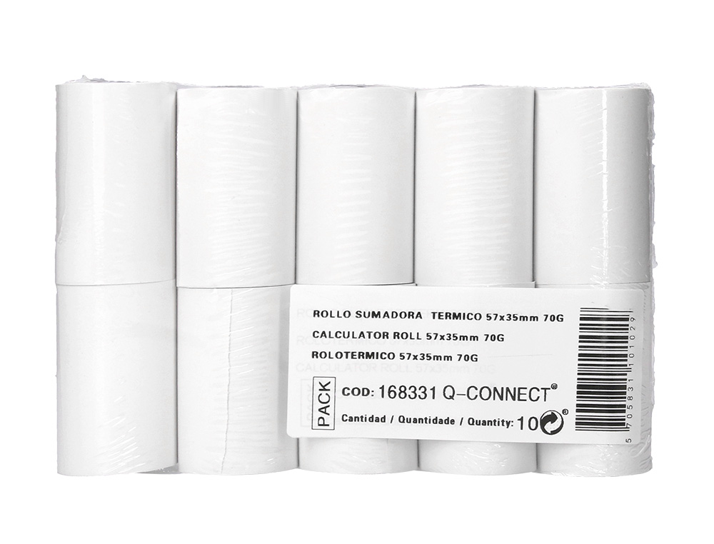 Rollo sumadora termico q-connect 57 mm ancho x 35 mm diametro para tpv sin bisfenol a papel de 70 g/m2