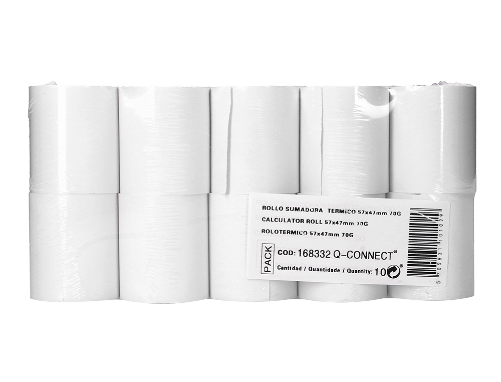 Rollo sumadora termico q-connect 57 mm ancho x 47mm diametro para tpv sin bisfenol a papel de 70 g/m2