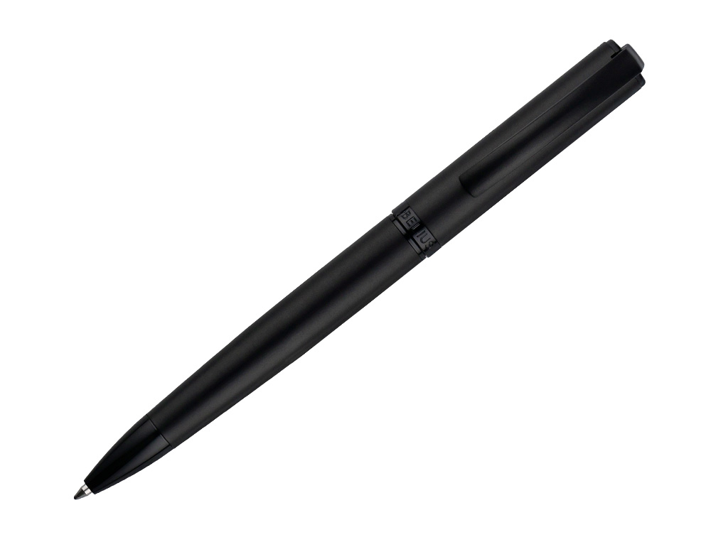 BOLIGRAFO BELIUS TURBO ALUMINIO COLOR NEGRO TINTA AZUL CAJA DE DISEÑO