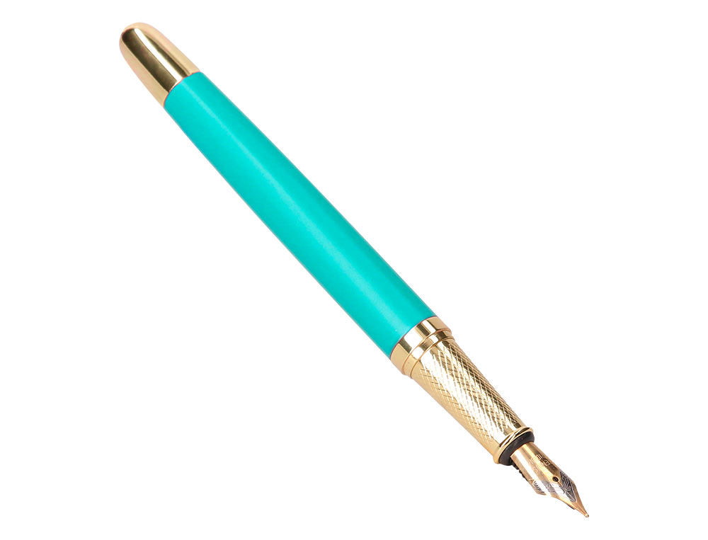 PLUMA BELIUS SOIREE ALUMINIO COLOR ART DECO TURQUESA Y DORADO TINTA AZUL CAJA DE DISEO