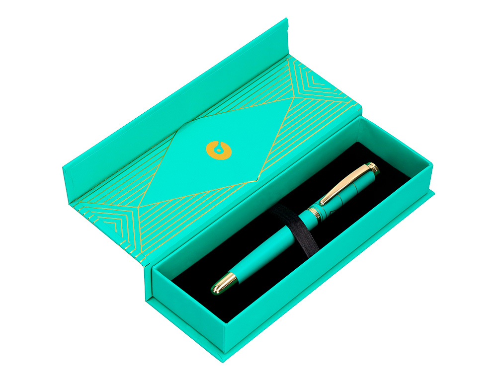 PLUMA BELIUS SOIREE ALUMINIO COLOR ART DECO TURQUESA Y DORADO TINTA AZUL CAJA DE DISEO