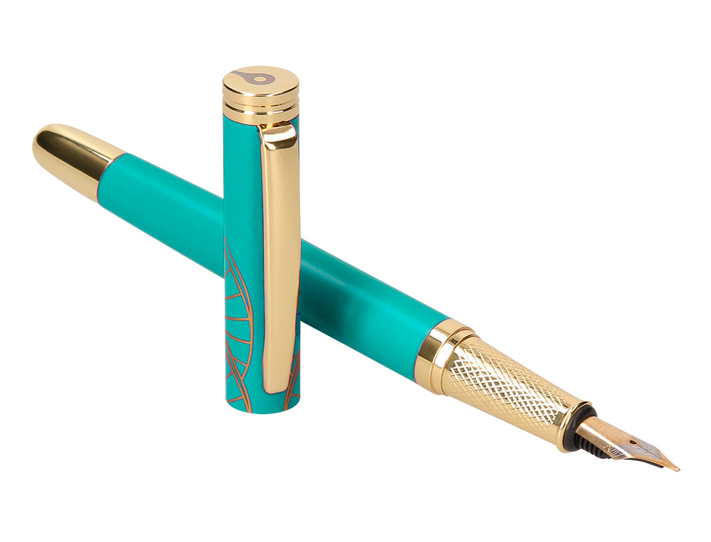 PLUMA BELIUS SOIREE ALUMINIO COLOR ART DECO TURQUESA Y DORADO TINTA AZUL CAJA DE DISEO