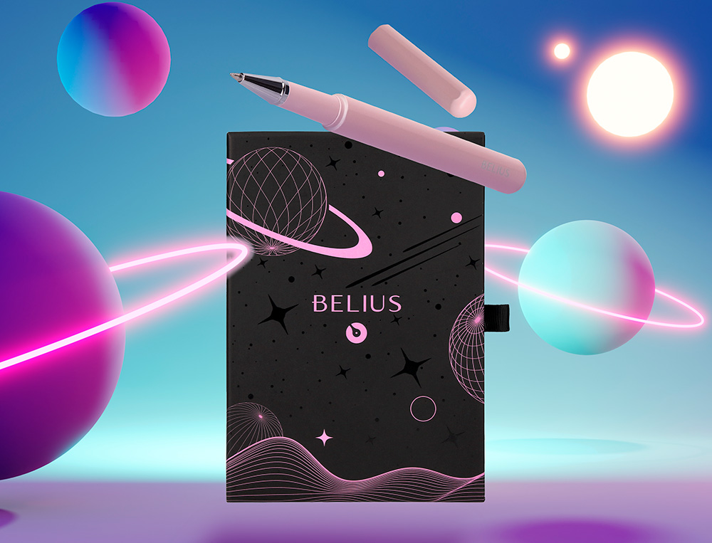 Roller y funda de similpiel belius space b color minimalista rosa tinta azul caja de diseño