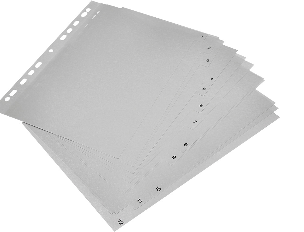 SEPARADOR NUMERICO Q-CONNECT PLASTICO 1-12 JUEGO DE 12 SEPARADORES DIN A4 MULTITALADRO