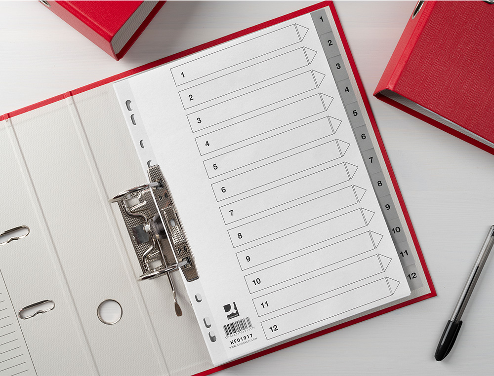 SEPARADOR NUMERICO Q-CONNECT PLASTICO 1-12 JUEGO DE 12 SEPARADORES DIN A4 MULTITALADRO