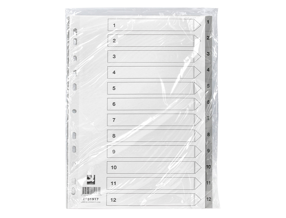 SEPARADOR NUMERICO Q-CONNECT PLASTICO 1-12 JUEGO DE 12 SEPARADORES DIN A4 MULTITALADRO