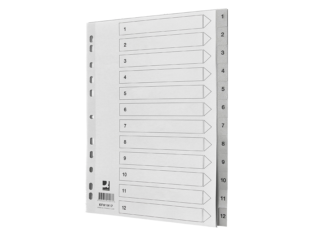 SEPARADOR NUMERICO Q-CONNECT PLASTICO 1-12 JUEGO DE 12 SEPARADORES DIN A4 MULTITALADRO