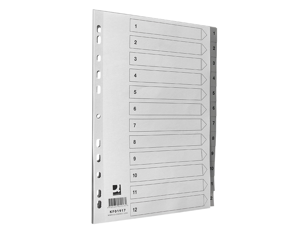 SEPARADOR NUMERICO Q-CONNECT PLASTICO 1-12 JUEGO DE 12 SEPARADORES DIN A4 MULTITALADRO