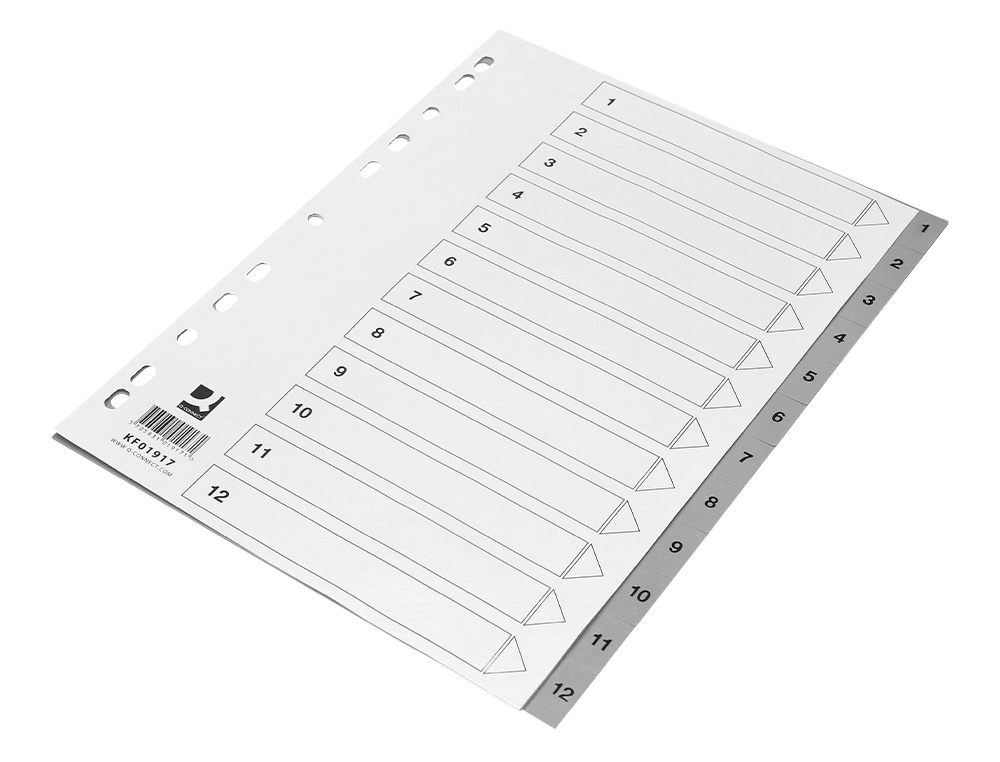 SEPARADOR NUMERICO Q-CONNECT PLASTICO 1-12 JUEGO DE 12 SEPARADORES DIN A4 MULTITALADRO