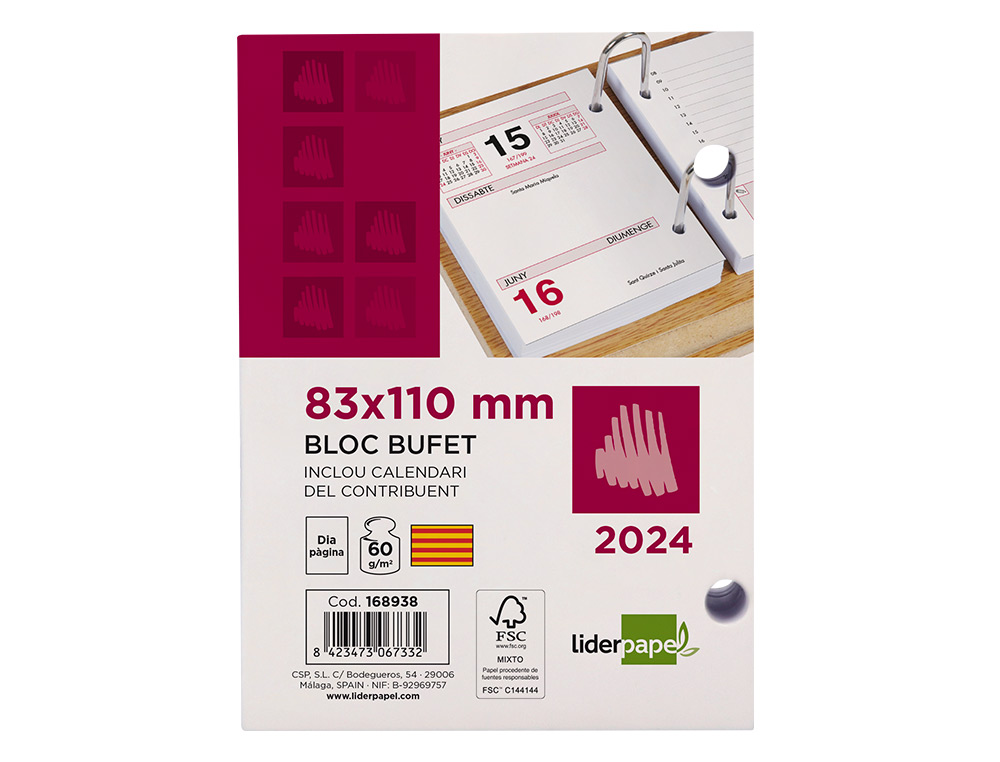 Bloc bufete liderpapel 2024 80x110 mm papel 60 gr texto en catalan