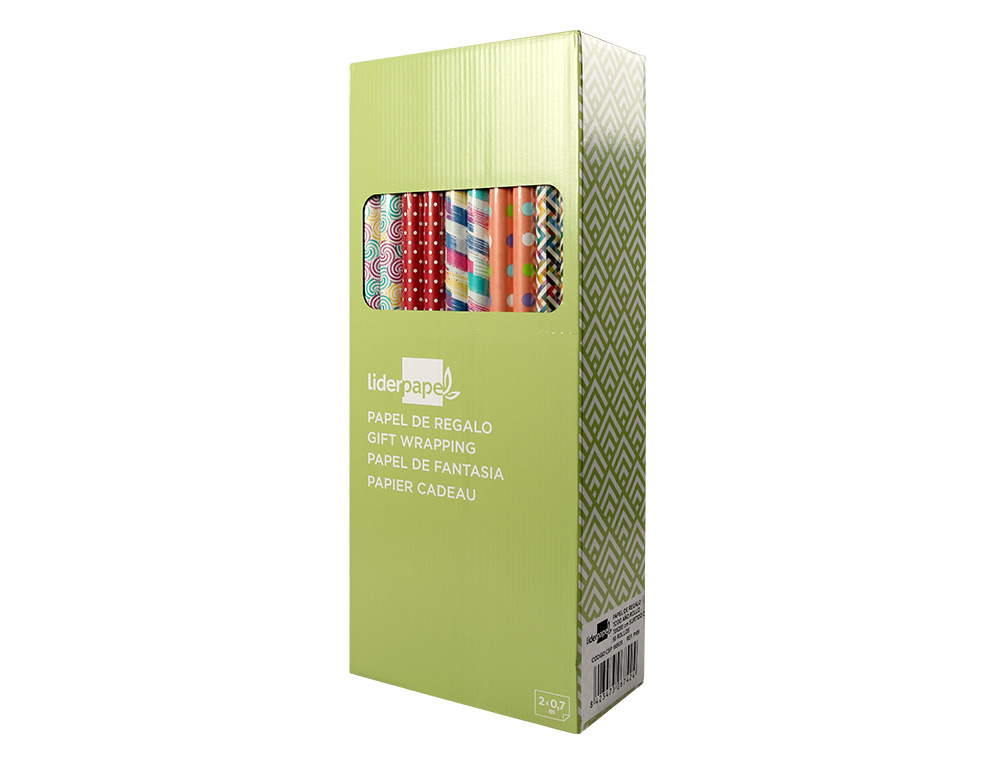 PAPEL DE REGALO LIDERPAPEL TODO AO ROLLO ANCHO 70 CM LONGITUD 2 MT GRAMAJE 60 GR DISEOS SURTIDOS