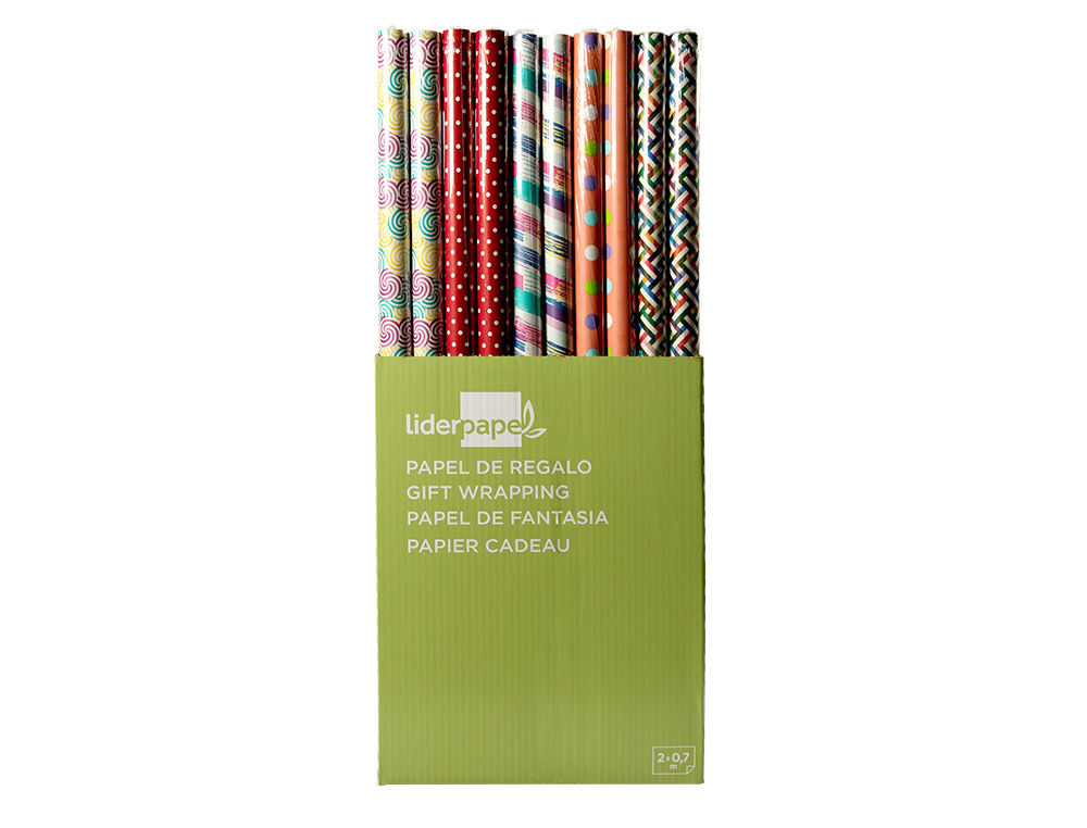 PAPEL DE REGALO LIDERPAPEL TODO AO ROLLO ANCHO 70 CM LONGITUD 2 MT GRAMAJE 60 GR DISEOS SURTIDOS