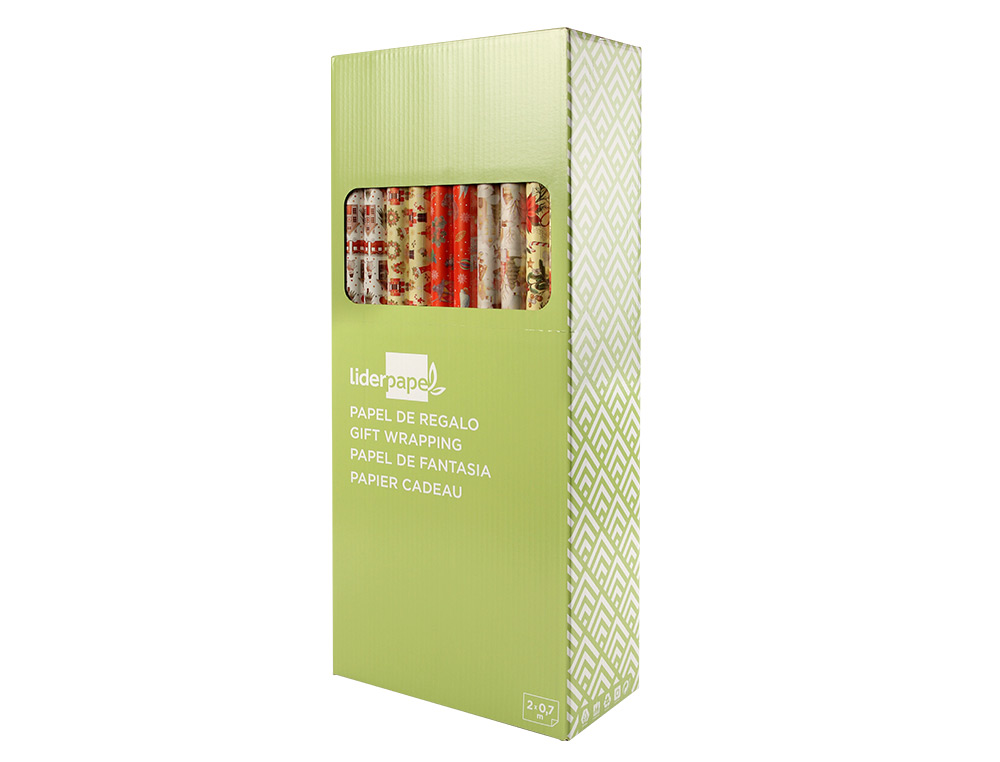 PAPEL DE REGALO LIDERPAPEL NAVIDAD ROLLO ANCHO 70 CM LONGITUD 2 MT GRAMAJE 60 GR DISEOS SURTIDOS