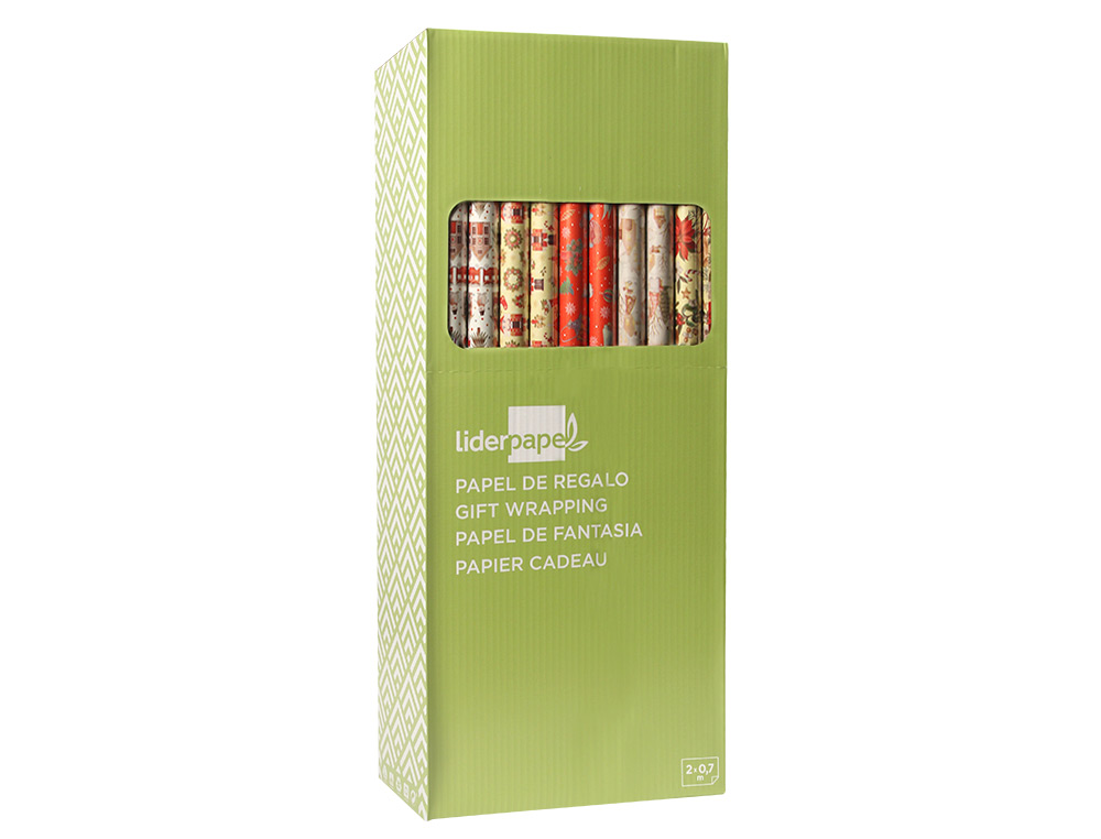 PAPEL DE REGALO LIDERPAPEL NAVIDAD ROLLO ANCHO 70 CM LONGITUD 2 MT GRAMAJE 60 GR DISEOS SURTIDOS
