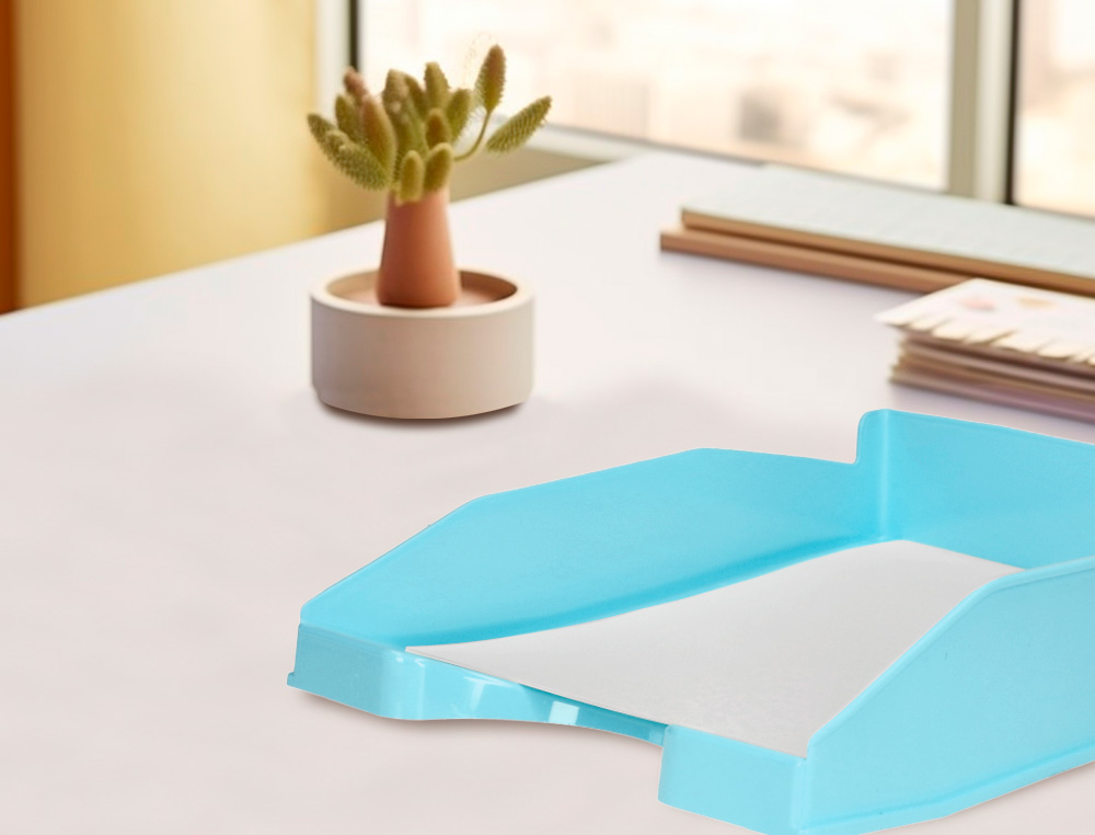 BANDEJA SOBREMESA PLASTICO Q-CONNECT CELESTE OPACO 240X70X340MM