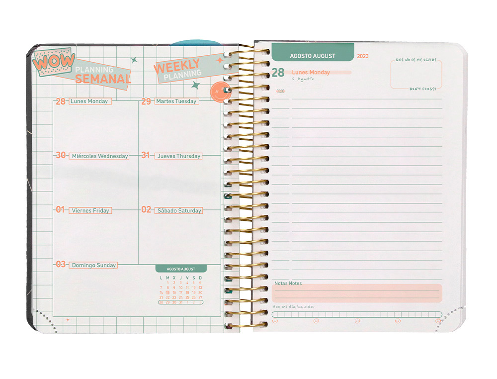 AGENDA ESCOLAR LIDERPAPEL CURSO 23-24 COLLEGE CLASSIC LINES MINI BILINGUE DIA PAGINA CARTON FORRADO ESPIRAL