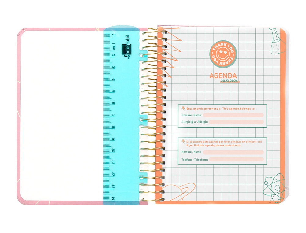 AGENDA ESCOLAR LIDERPAPEL CURSO 23-24 COLLEGE CLASSIC LINES MINI BILINGUE DIA PAGINA CARTON FORRADO ESPIRAL