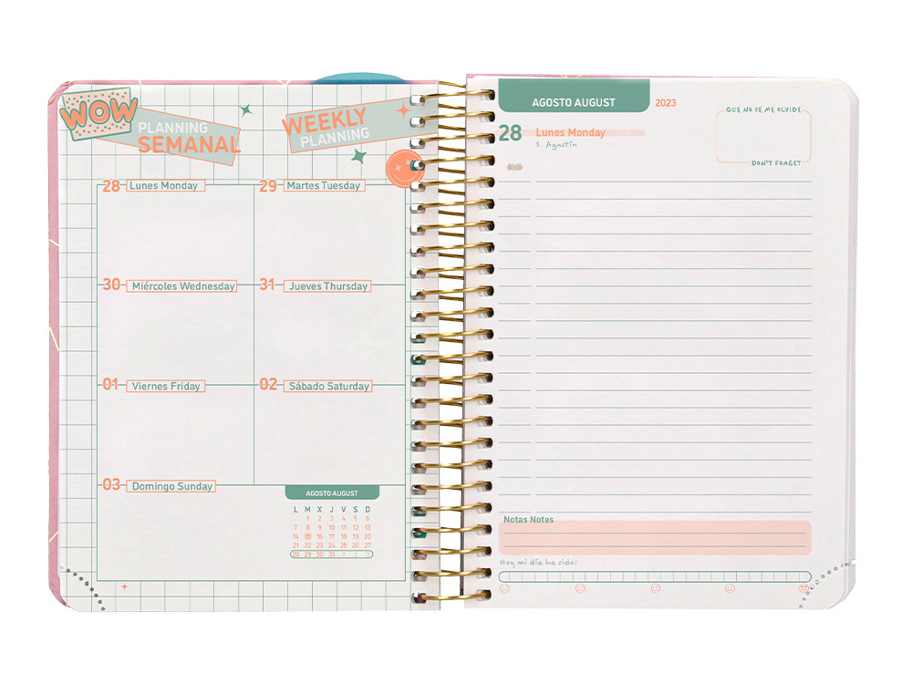 AGENDA ESCOLAR LIDERPAPEL CURSO 23-24 COLLEGE CLASSIC LINES MINI BILINGUE DIA PAGINA CARTON FORRADO ESPIRAL