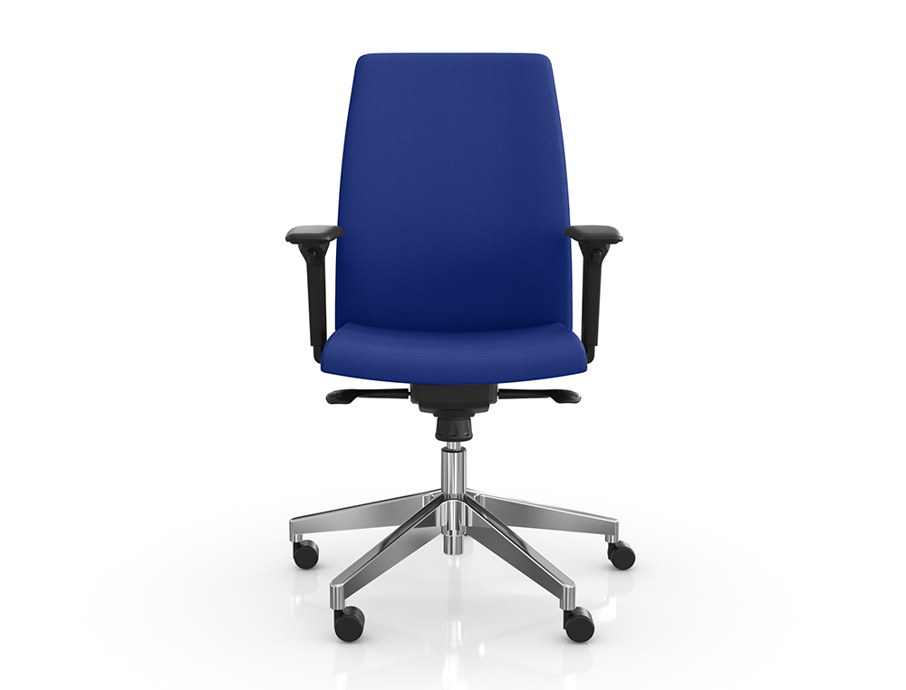 Silla rocada direccion brazos regulables base aluminio respaldo y asiento tela ignifuga azul 680x630x990 mm