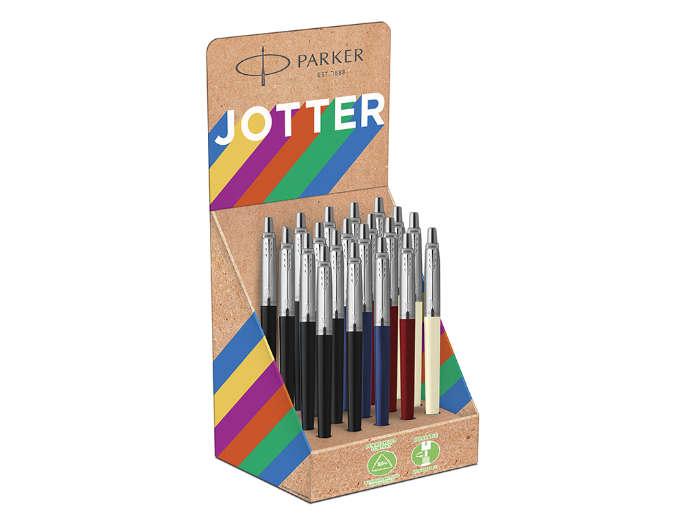 Boligrafo parker jotter originals recycled clasico expositor 20 unidades con 5 colores surtidos